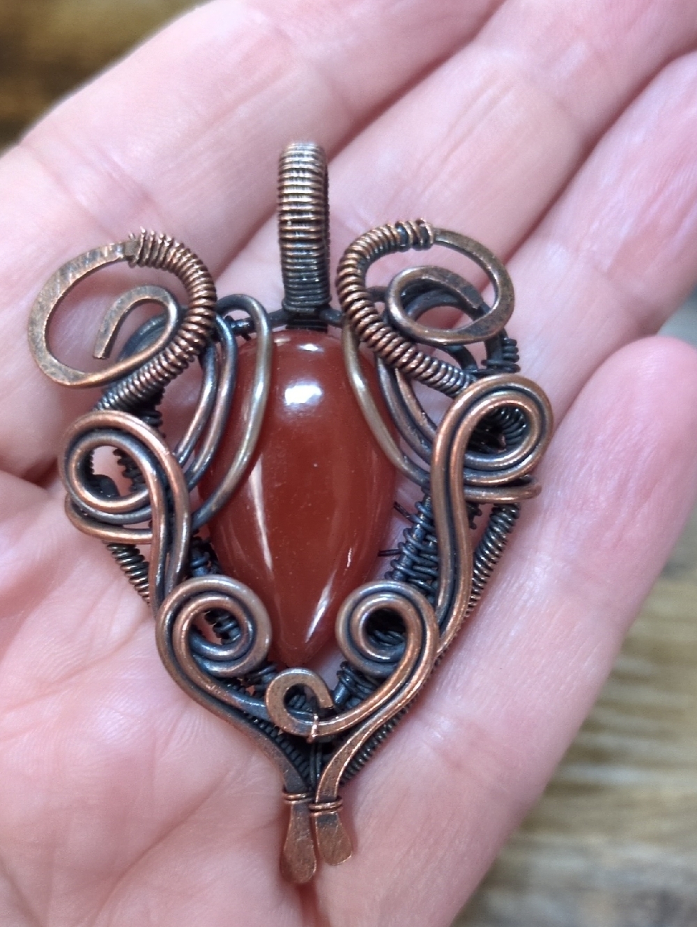 Handcrafted Copper Wire Wrapped Carnelian Pendant